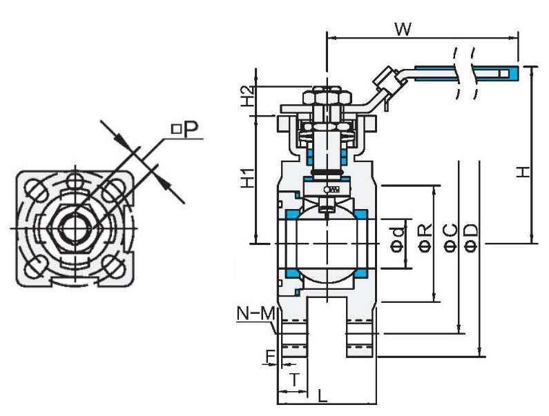 wafer type ball valve dimension